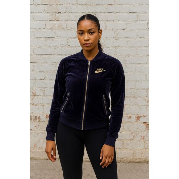 NIKE Purple & Gold Velour Velvet Full Zip Sweatshirt   Women’s Size Small - Picture 1 of 8